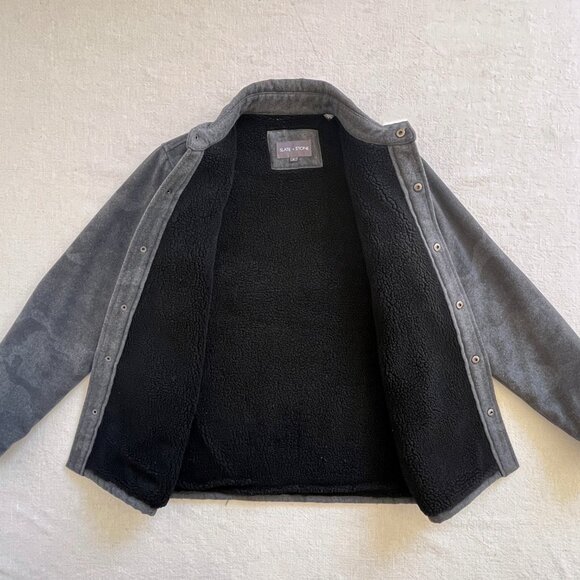 Men's Slate & Stone Gray Camouflage Sherpa Lined Shacket Jacket Size Small - Picture 4 of 7